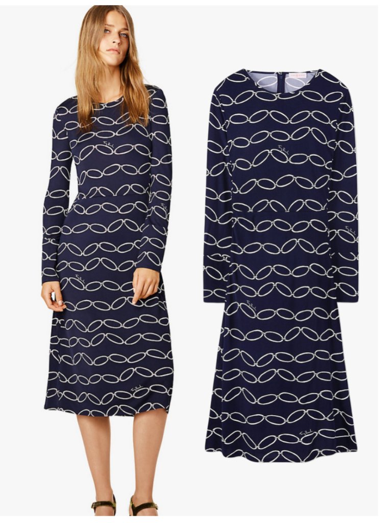Tory Burch Logo Chain Print Giovanna Midi Dress Sz L